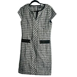 Karl Lagerfeld tweeted sheath dress white black blue office work wear career